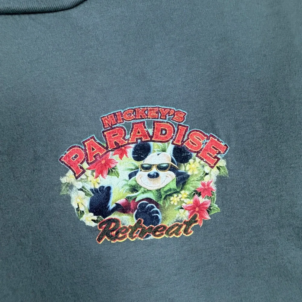 Disney Mickey Mouse Paradise Retreat Graphic T-Shirt Gray Mens L L/G